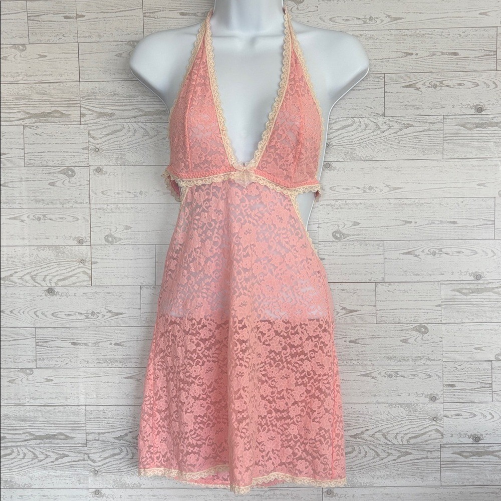 Victorias Secret‎ Pink Lace Sheer Babydoll Slip Top Fairy Y2K Medium Mini Dress
